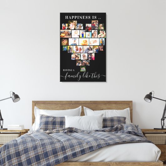 Heart Shaped Photo Collage Happiness is ... Famili Canvas Afdruk (Insitu (Slaapkamer))