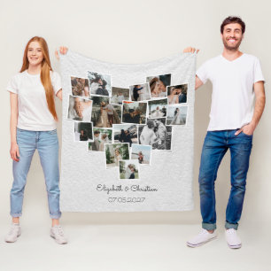 Heart Shaped Photo Collage Romantic Wedding Fleece Deken