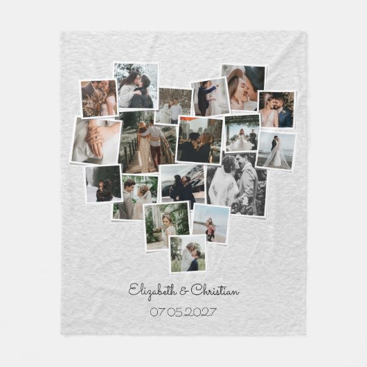 Heart Shaped Photo Collage Romantic Wedding Fleece Deken (Voorkant)