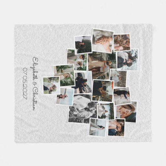 Heart Shaped Photo Collage Romantic Wedding Fleece Deken (Voorkant (Horizontaal))