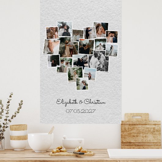 Heart Shaped Photo Collage Romantic Wedding Poster (Keuken)