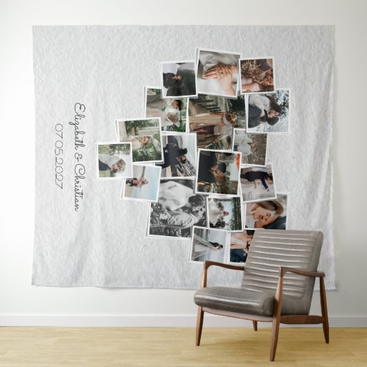 Heart Shaped Photo Collage Romantic Wedding Wandkleed (In Situ (horizontaal))