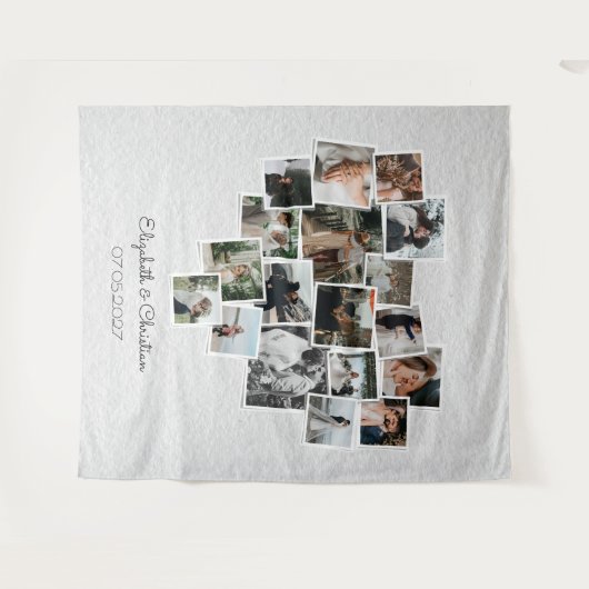Heart Shaped Photo Collage Romantic Wedding Wandkleed (Voorkant (horizontaal))