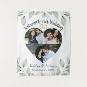 Heart Shaped Photo Collage Weddenschap Welkom Wandkleed (Voorkant)