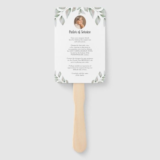 Heart Shaped Photo Greenery Memorial Programme Handwaaier (Achterkant)