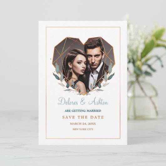 Heart Shaped Photo Save the Date Announding Aankondiging (Staand voorkant)