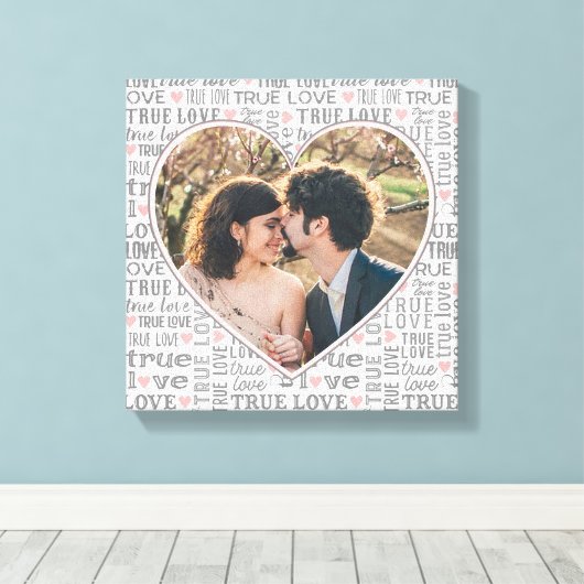 Heart Shaped Photo True Love Valentijns  of Wedden Canvas Afdruk (Insitu (Houten vloer))