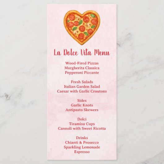 Heart Shaped Pizza Menu Card | Red Checkered (Voorkant)