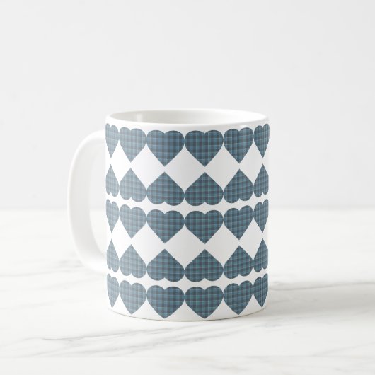 Heart Shaped Plaid Blue Gray Koffiemok (Voorkant links)