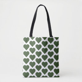 Heart Shaped Plaid Dark Green Tote Bag