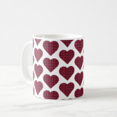 Heart Shaped Plaid Dark Red Burgundy Koffiemok (Voorkant links)