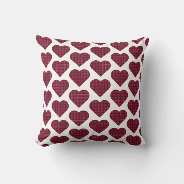 Heart Shaped Plaid Dark Red Burgundy Kussen (Voorkant)