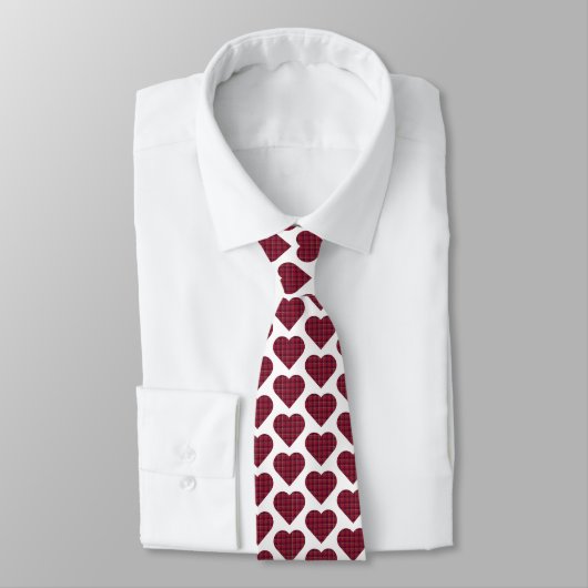 Heart Shaped Plaid Dark Red Burgundy Neck Tie Stropdas (Gebonden)