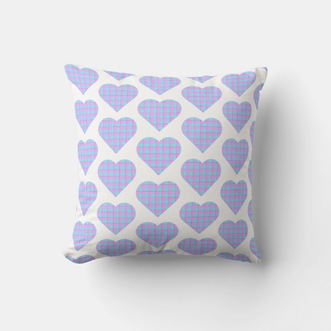 Heart Shaped Plaid Pink Blue Pastel Kussen (Voorkant)