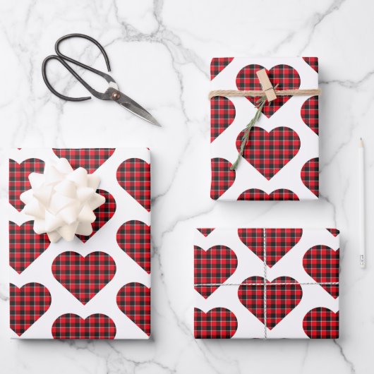 Heart Shaped Plaid Red Black Buffalo Inpakpapier Vel (Voorkant)
