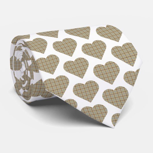 Heart Shaped Plaid Tan Blue White Neck Tie Stropdas (Opgerold)