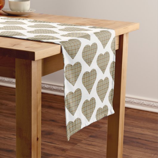 Heart Shaped Plaid Tan Blue White Table Runner Korte Tafelloper (Voorbeeld)