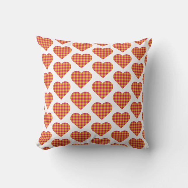 Heart Shaped Plaid Yellow Orange Kussen (Voorkant)