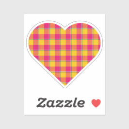 Heart Shaped Plaid Yellow Pink Sticker