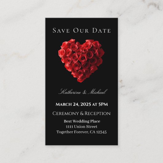 Heart Shaped Red Rose-Save the Date- Visitekaartje (Voorkant)