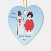 Heart Shaped Snowman Couple Kerstmis Keramisch Ornament (Links)