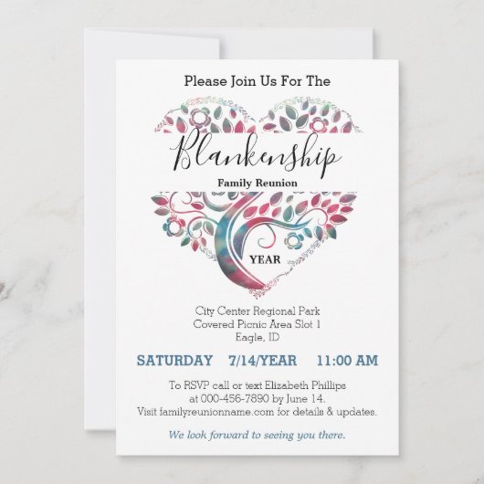 Heart Shaped Tree Family Reunion Template Kaart (Voorkant)