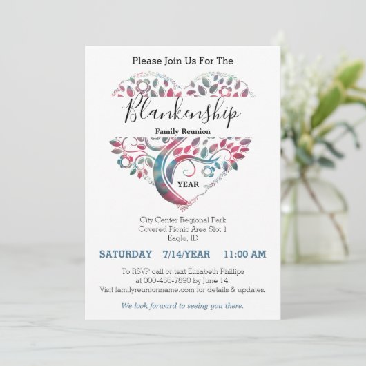 Heart Shaped Tree Family Reunion Template Kaart (Staand voorkant)