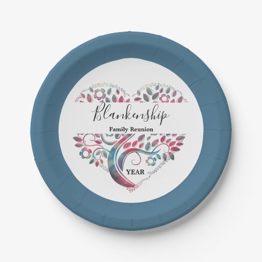 Heart Shaped Tree Family Reunion Template Papieren Bordje (Voorkant)