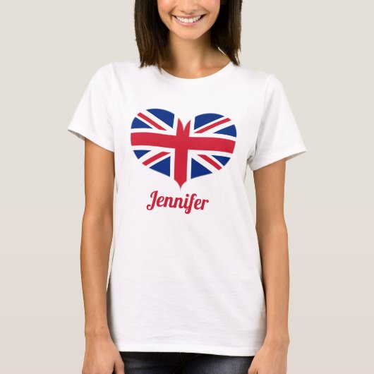 Heart Shaped UK Flag | Gepersonaliseerd T-shirt (Voorkant)