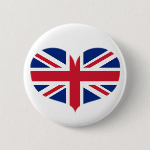 Heart Shaped United Kingdom Flag / Union Jack Ronde Button 5,7 Cm