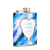 Heart Shaped Wreath op Blue Abstract Weddenschap Heupfles (Rechts)