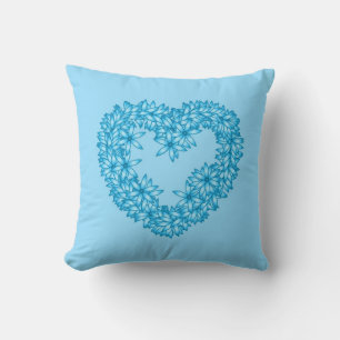 Heart Shaped Wreatof Flowers, Pastel Blue Kussen
