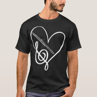 Heart Sheet Music Clef Transverse Flute  T-shirt