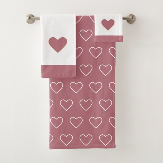 Heart Silhouettes op Roos Gold & White Bath Towel Bad Handdoek (Insitu)