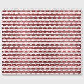 Heart Silver Grey Metallic Stripes Lines Red White Cadeaupapier (Vlak)