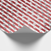Heart Silver Grey Metallic Stripes Lines Red White Cadeaupapier (Hoek)