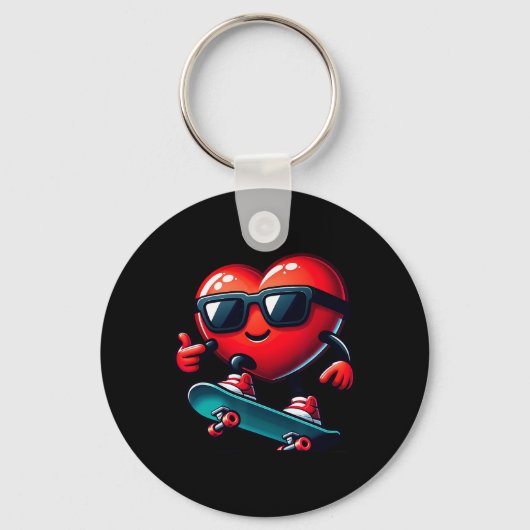 Heart Skateboarding Skateboarder Valentines Day Va Sleutelhanger (Voorkant)