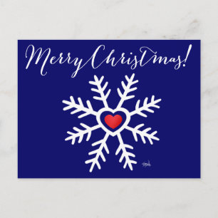 Heart Snowflake Christmas   navy Feestdagenkaart