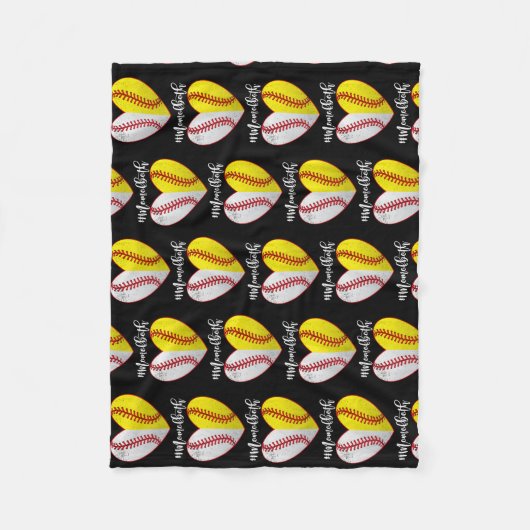 Heart Softball Baseball Mam van beide Moederdag Fleece Deken (Voorkant)