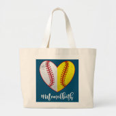 Heart Softball Baseball Mam van beide Moederdag Grote Tote Bag (Voorkant)