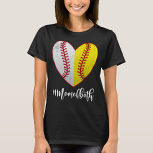 Heart Softball Baseball Mam van beide Moederdag T-shirt