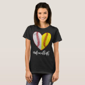 Heart Softball Baseball Mam van beide Moederdag T-shirt (Voorkant volledig)