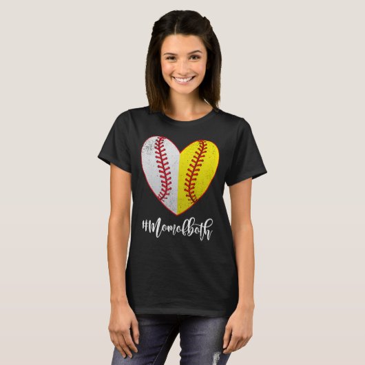 Heart Softball Baseball Mam van beide Moederdag T-shirt (Voorkant volledig)