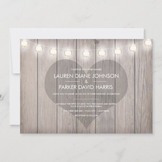 Heart Soned Rustic Wedding Invitation Kaart (Voorkant)