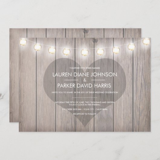 Heart Soned Rustic Wedding Invitation Kaart (Voorkant / Achterkant)