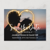 Heart Sparkler Weddenschap Foto Save the Date Aankondigingskaart (Voorkant)