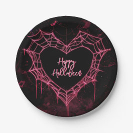 Heart Spider Web Roze Gotische Meisjes Halloween Papieren Bordje