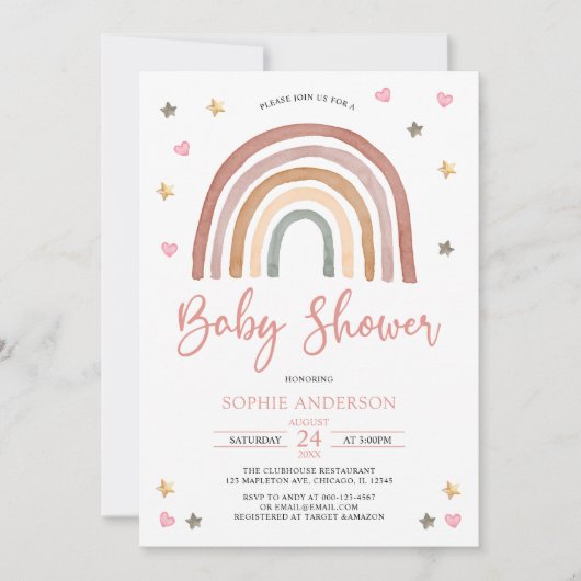 Heart Star Muted Tones Boho Rainbow Baby shower Kaart (Voorkant)