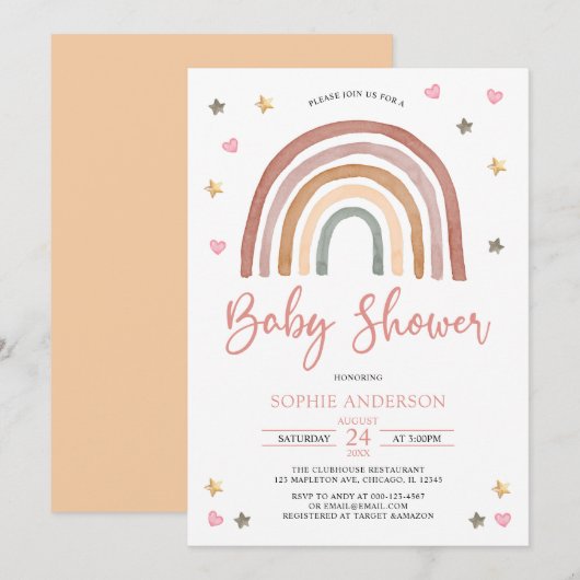Heart Star Muted Tones Boho Rainbow Baby shower Kaart (Voorkant / Achterkant)