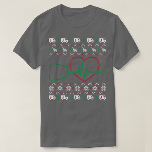 Heart Stethoscoop Kerstmis Oegly XMas Pj Nurse RN T-shirt (Design voorkant)